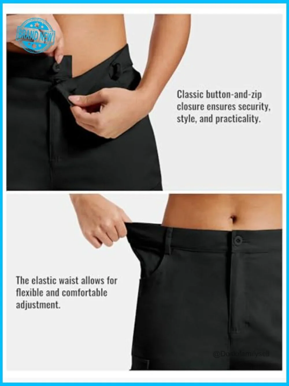 Cargo Capris Cotton Pants with Button Pockets Elastic Waist Lightweight Cute
